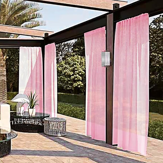 SpaceDresser Waterproof Outdoor Sheer Curtains for Patio - 2 Panels Rod Pocket Indoor Voile Sheer Curtain for Living Room,52W x 108L inch, Light Pink