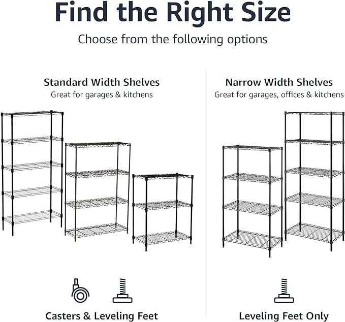 Amazon Basics 3-Shelf Adjustable Heavy Duty Steel Wire Rack Storage Shelving Organizer with Storage Space, Versatility and Ease of Use for Kitchen, Garage, 23.2" L x 13.4" W x 30" H, Black
