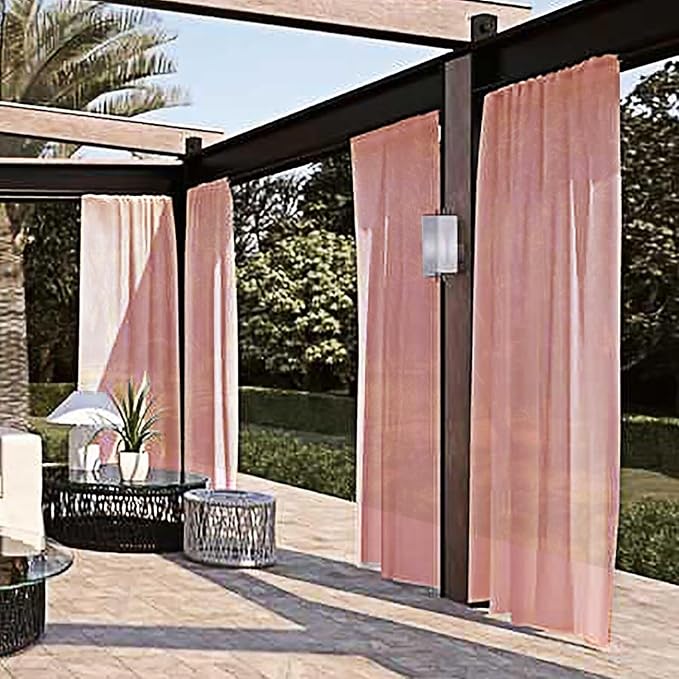 SpaceDresser Waterproof Outdoor Sheer Curtains for Patio - 2 Panels Rod Pocket Indoor Voile Sheer Curtain for Living Room,100W x 108L inch, Blush