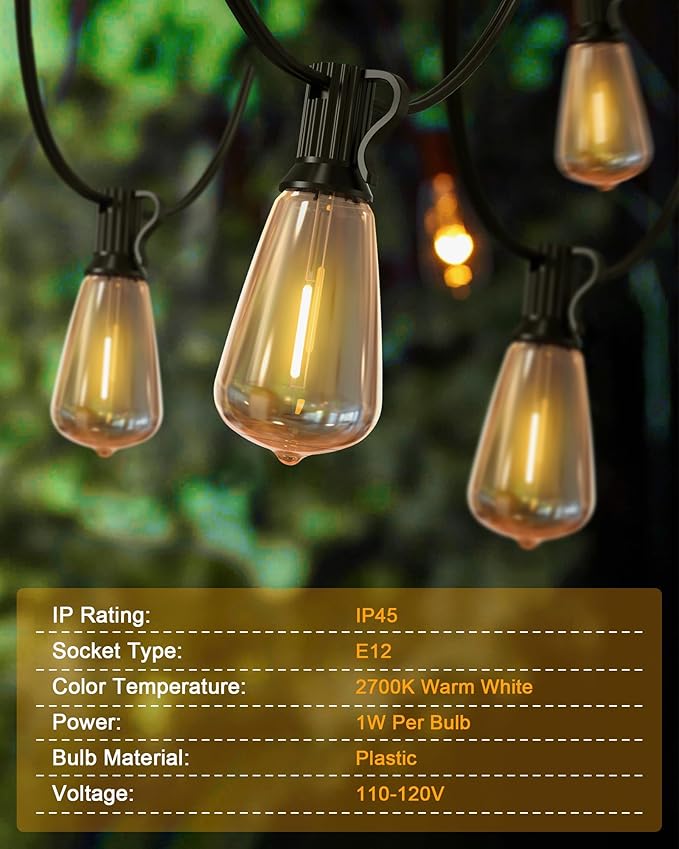 String Lights for Outside, 150FT (50FT 3 Pack) Patio Lights Outdoor Waterproof with 75+6 Shatterproof Vintage Bulbs, Plug in Hanging Light for Porch, Blacony, Backyard, Bistro, Garden, 2700K