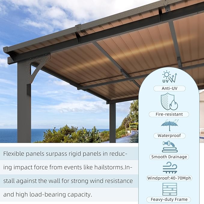 AECOJOY 10' x 24' Gazebo for Patio, Large Wall-Mounted Hard Top Lean-to Gazebo Pergola with Roof 24' x 10' on Clearance, Heavy Duty Patio Awnings for Decks, Backyard