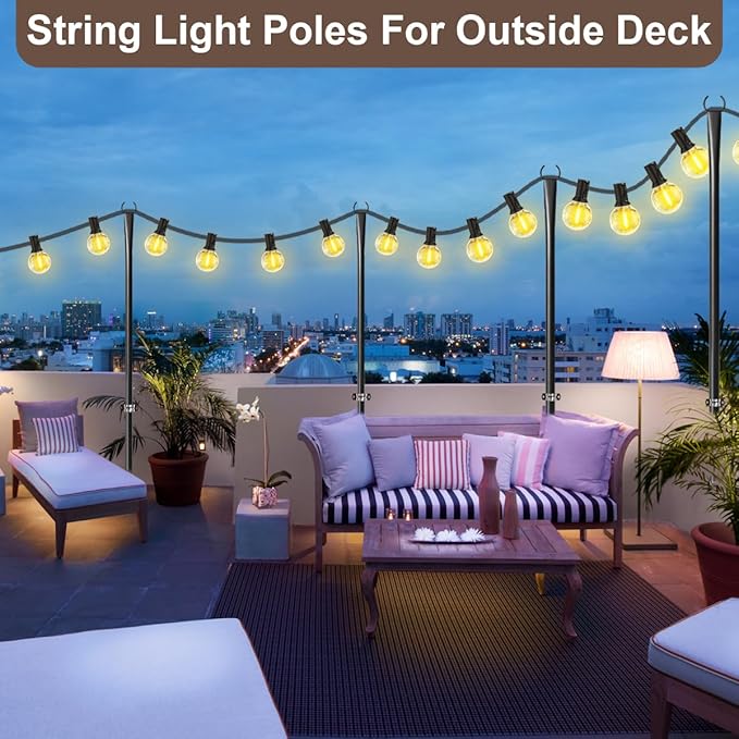 4 Pack String Light Poles for Outdoor,Metal Light Hanging Pole Outside with Fork,Light Stand for Patio, Pergola, Garden, Backyard, Yard, Camping Party (4 Pack)