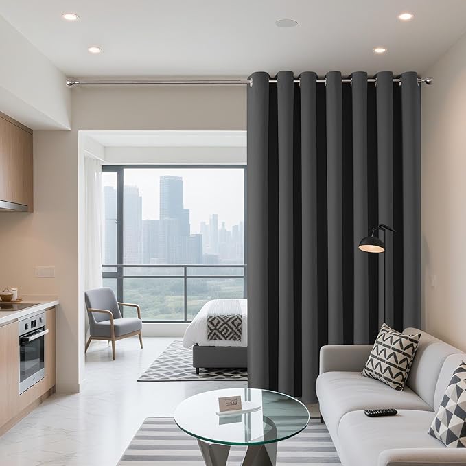Joydeco Blackout Patio Sliding Door Curtains 96 Inches Long, Grommet Privacy Room Divider Curtains, Extra Wide Thermal Blackout Drapes for Bedroom Living Room (Grey, 100Wx96L, 1 Panel)