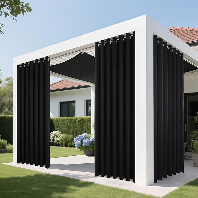 Joydeco Blackout Patio Sliding Door Curtains 96 Inches Long, Grommet Privacy Room Divider Curtains, Extra Wide Thermal Blackout Drapes for Bedroom Living Room (Black, 70Wx96L, 1 Panel)