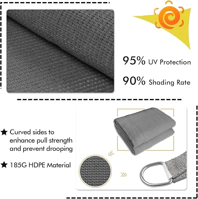 KANAGAWA 7'X10' Dark Gray Custom Size Sun Shade Sail Rectangle UV Block Canopy Cover for Patio Backyard Lawn Garden Outdoor (Customized Available)