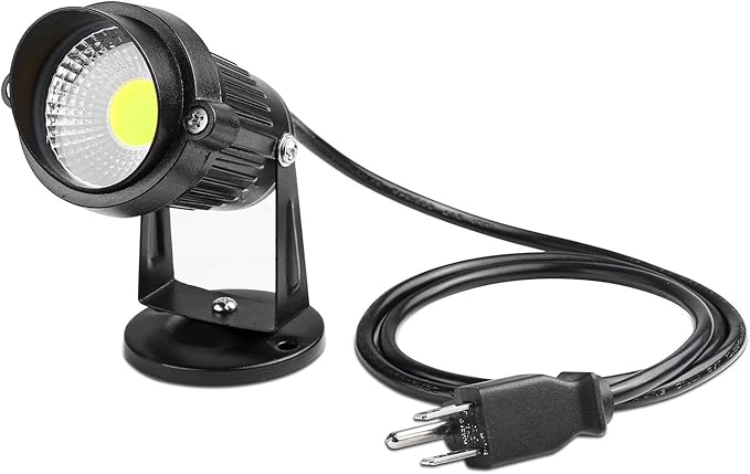 LemonBest LED Landscape Up Down Light 5W White LED Decorative Spotlight Lamp 110V with Plug for Indoor Outdoor Yard Step Wall Lighting (Cool White) (Include Spike)