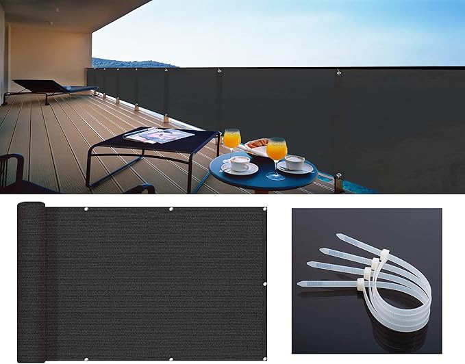 LOVE STORY Balcony Privacy Screen, 3'x11' Deck Shield Screen Fence Cover,UV Protection and Weather-Resistant,3 FT Height for Deck, Patio, Backyard, Outdoor Pool, Porch, Railing, Black