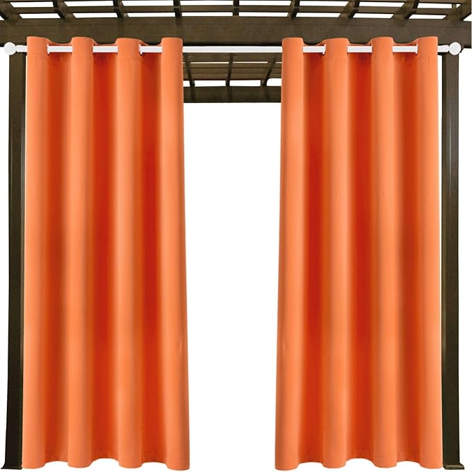 Waterproof Outdoor Curtain W52 x L84 - Grommet Top Sunlight Blocking Window Treatment Drapes Blackout Curtains for Home Bedroom Living Room Outdoor Patio Porch Pergola (Orange, 2 Panels)