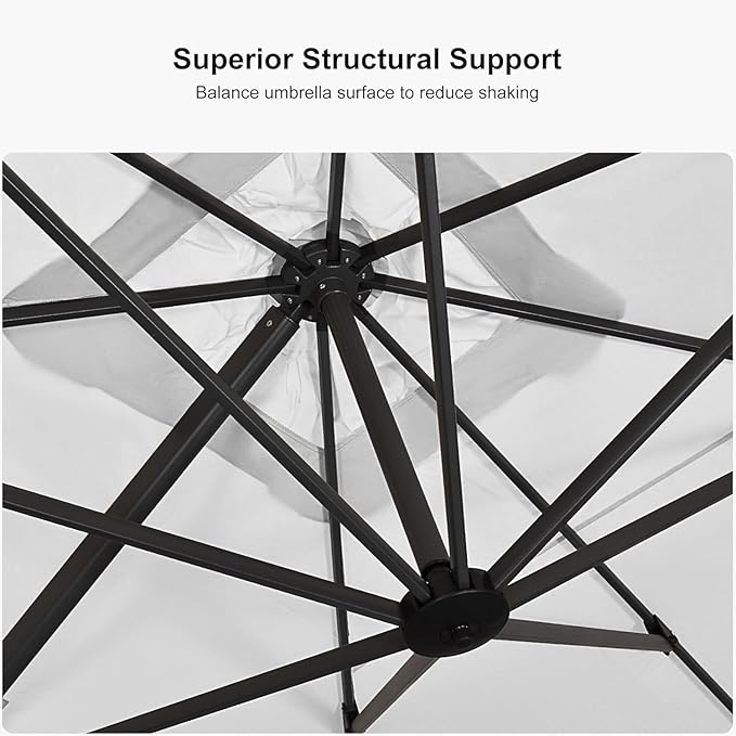 PURPLE LEAF 10' X 13' Patio Umbrella Outdoor Cantilever Rectangle Umbrella Aluminum Offset Umbrella with 360-degree Rotation for Garden Deck Pool Patio White