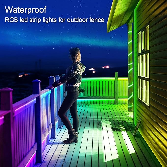 AILBTON 400FT Outdoor LED Strip Lights Waterproof,IP68 Outside Led Light Strips Waterproof with Bluetooth App Remote Control,Music Sync RGB Exterior Led Rope Lights,for Balcony,Deck,Roof,Garden,Pool