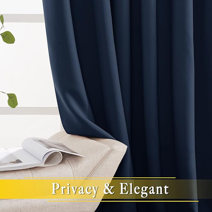 NICETOWN Navy Blue Blackout Room Divider Curtains 144 inch Length, Grommet Energy Saving Thermal Drapes Sound Reducing Window Treatments for Living Room, 1 Panel, W80 x L144