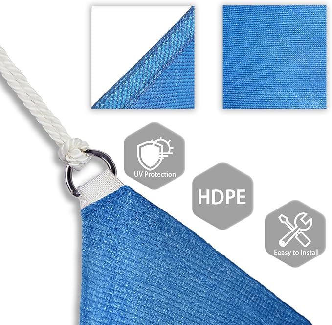 Patio Paradise 13' x 13' x 12'10" Sun Shade Sail Triangle Canopy, Permeable Shade Cloth Fabric Sunlight Block Patio Cover HDPE Deck Awning for Outdoor Backyard Pergolas Roof Shading, Blue