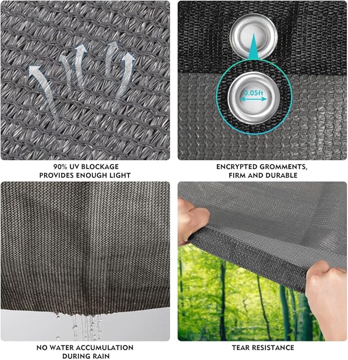 90% Shade Cloth Sun Shade Fabric for Patio Garden Pergola Shade Cover Canopy with Gromments (Grey, 8X12 FT)