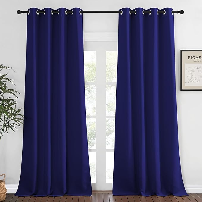 NICETOWN Blackout Curtains 120 inch Length for Sliding Glass Door, Grommet Thermal Insulated Room Darkening Sound Reducing Drapes for Room Divider, 1 Panel, W52 x L120, Navy Blue