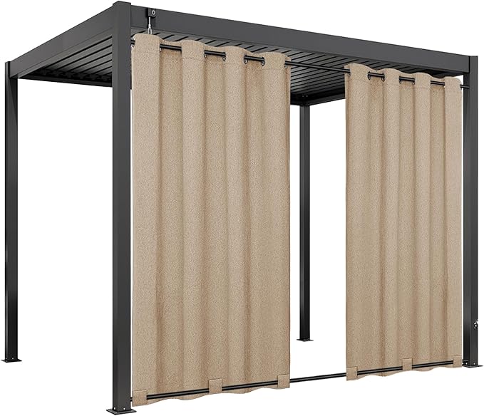 Easy-Going Linen Look Outdoor Curtains Waterproof Windproof Porch Curtains, Soft Thicken Outdoor Privacy Curtains for Patio, Gazebo, Grommet Top and Tab Bottom Drape, 1 Panel, 54x108 inch, Beige
