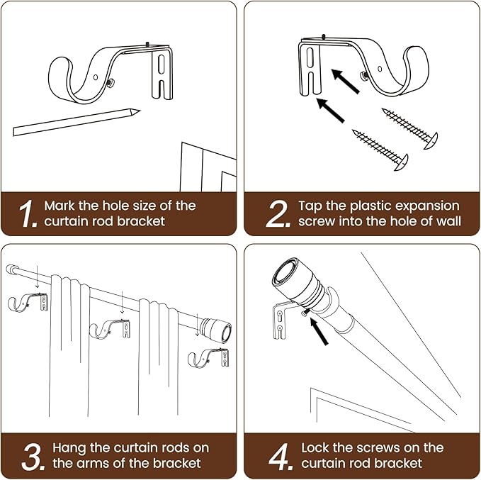 Silver Curtain Rod 30-144 inch 2 Pack, Fit 30 to 142, 66 to 120 inch Windows, 1 Inch Diameter Heavy Duty Adjustable Telescopic Rod