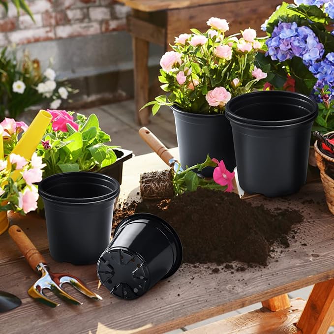 Oubest 50Pcs Nursery Pots Variety Pack Plastic Pots for Plants,Mix Sizes Seedling Pots with Drainage Holes Indoor Outdoor Flower Pots for Succulent Vegetable Herb