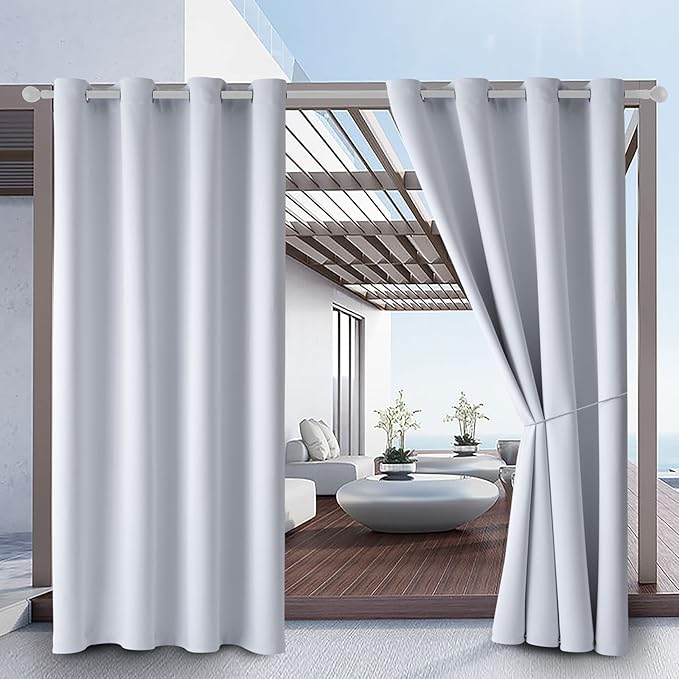 DIVA EN CAMINO DEC Outdoor Patio Curtain Waterproof Darkening Thermal Insulated Indoor Curtains for Bedroom, Porch, Living Room, Pergola, Cabana, W52 x L95, Grayish White, Set of 2 Panels