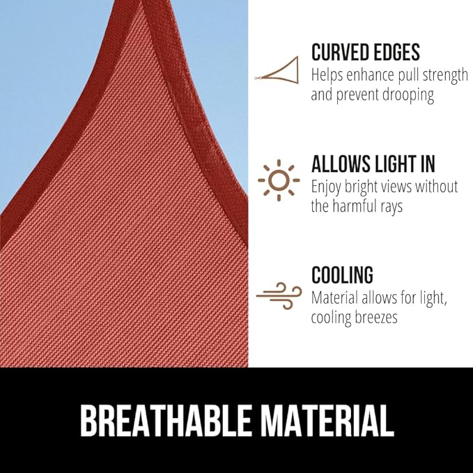 GORILLA GRIP Heavy Duty Sun Shade, UV Protection Fade Tear and Rust Resistant Rectangle Sunshade Canopy, Curved Edges Blocks Sunlight, Breathable Sail, Outdoor Patio, Lawn Garden 10x10 FT Terra
