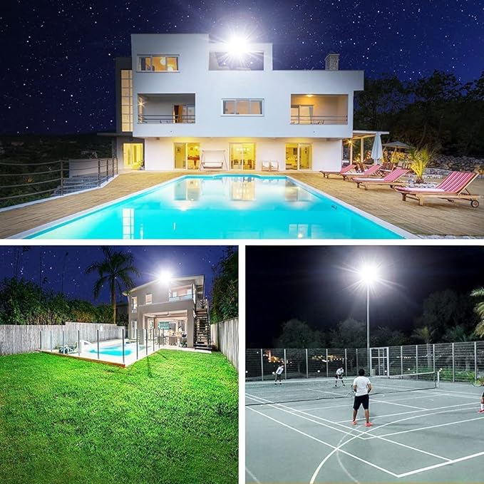 300W LED Flood Light Outdoor,2000W Equivalent 5000K Daylight White Super Bright FloodLight with Plug,43500LM IP66 Waterproof Commercial Lighting for Sports Fields,Counts,Arena,Stadium