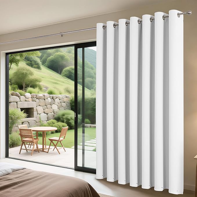 Joydeco Blackout Patio Sliding Door Curtains 96 Inches Long, Grommet Privacy Room Divider Curtains, Extra Wide Thermal Blackout Drapes for Bedroom Living Room (Pure White, 60Wx96L, 1 Panel)