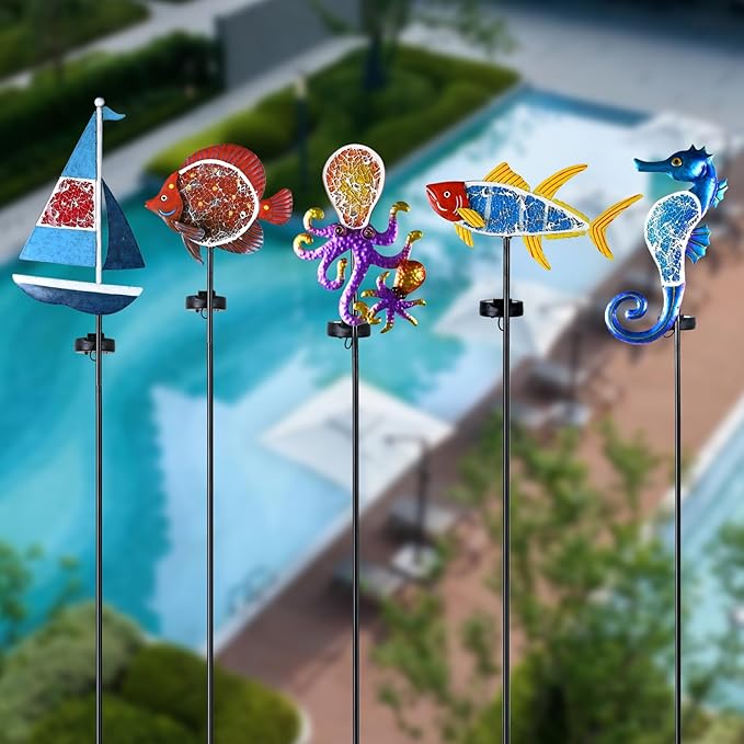 Yiosax-Solar Outdoor Lights Decorative-Yard Outdoor Decor-Garden Stakes Seahorse Decorations Waterproof 7 LED Light Decor Ocean Beach Theme for Lawn Path Yard Decoration Gift Idea Mom Women