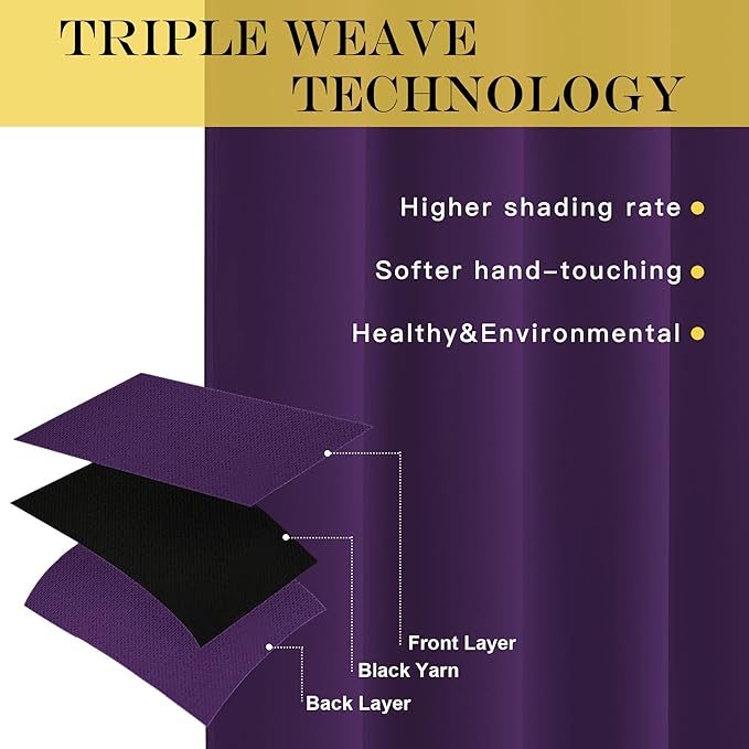 NICETOWN Blackout Window Curtain Panel - (Deep Purple Color) Home Fashion Thermal Insulated Room Darkening Drapery for Bedroom, 52W x 95L, Sold Individually