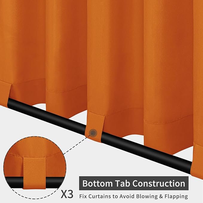 Easy-Going Outdoor Patio Curtains Detachable Tab Top Windproof Weatherproof Curtain for Cabana, Porch, Pergola and Gazebo, Tab Bottom Drape, 2 Panels, 54W x 120L inch, Orange