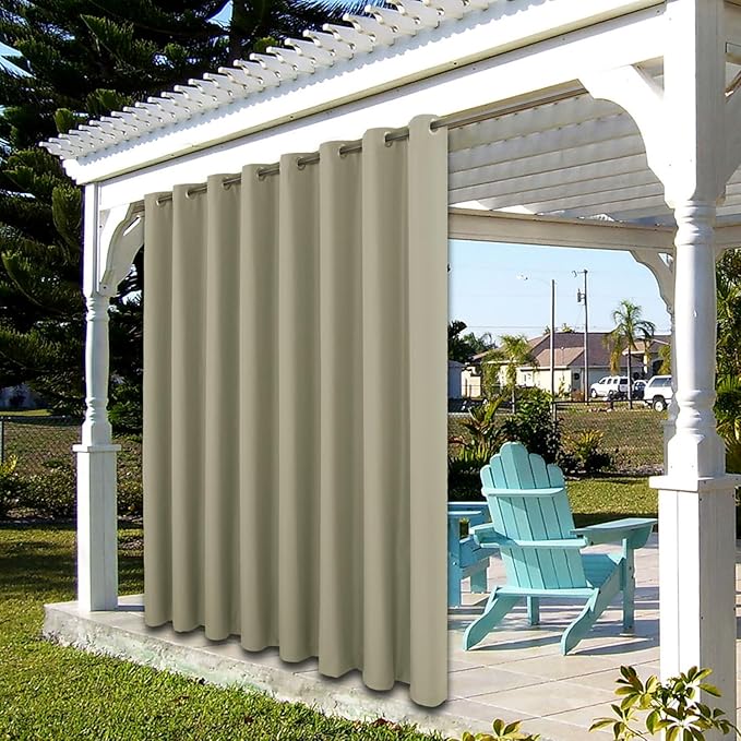 BONZER Waterproof Indoor/Outdoor Curtains for Patio Thick Privacy Extra Wide Grommet Curtains for Bedroom, Living Room, Porch, Pergola, Cabana, 1 Panel, 150W x 84L inch, Taupe