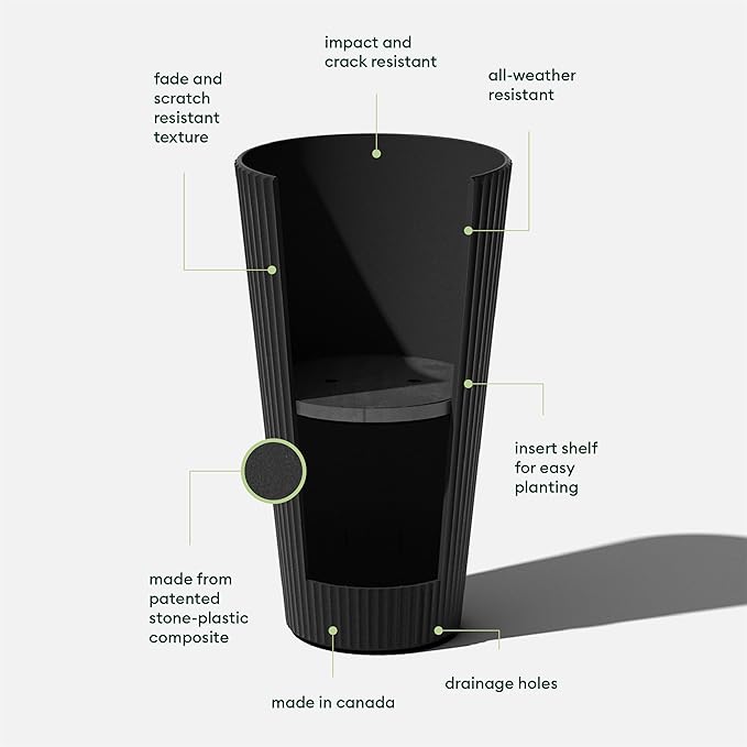 Veradek Demi Series Tall Planter for Porch, Patio, Backyard | Durable Plastic-Concrete Material | Modern Décor for Tall Plants, Grasses