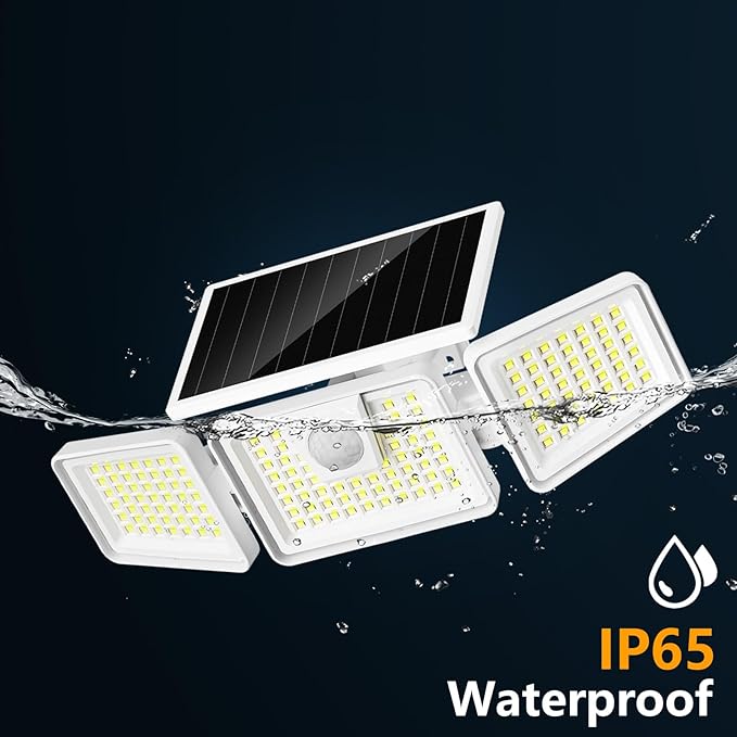 INCX Solar Lights Outdoor with Motion Sensor, 3 Heads Security Lights Solar Powered, 156 LED Flood Light Motion Detected Spotlight for Garage Yard Entryways Patio, IP65 Waterproof, White, 4 Pack