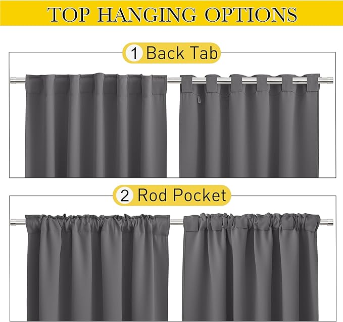 NICETOWN 2 Panels Outdoor Curtains for Patio Waterproof & Windproof, Rod Pocket & Back Tab on Top & Bottom for Privacy and Wind Resistant for Pergola, Free Rope Included, Grey, W52 x L84 per Panel