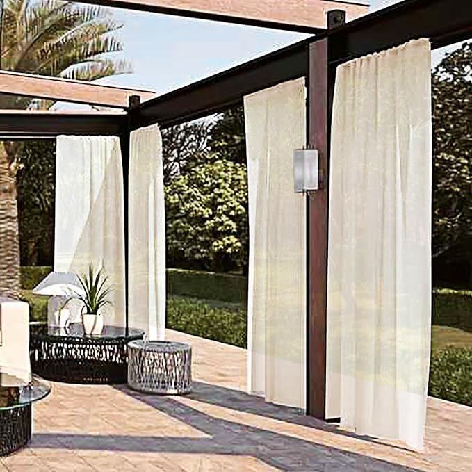 SpaceDresser Waterproof Outdoor Sheer Curtains for Patio - 2 Panels Rod Pocket Indoor Voile Sheer Curtain for Living Room,100W x 96L inch, Ivory