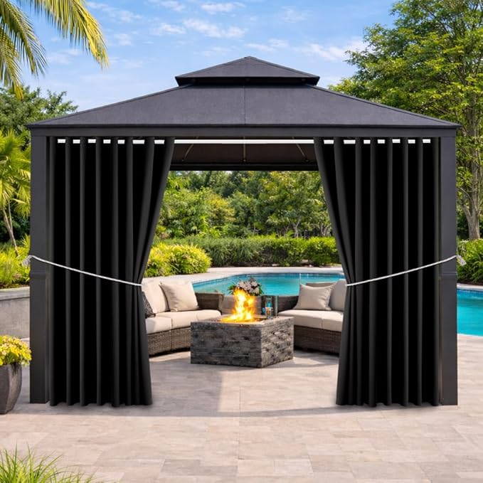 Waterproof Outdoor Curtain W105 x L108 - Grommet Top Sunlight Blocking Window Treatment Drapes Blackout Curtains for Home Bedroom Living Room Outdoor Patio Porch Pergola Cabana Gazebo, 2 Panels