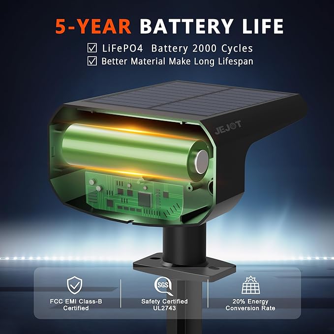 Solar Lights Outdoor Waterproof IP65, Super Bright LED, Cool Light 2 Lighting Modes Selectable, Solar Powered Yard Garden Solar Spot Lights for Outside Landscape Auto On/Off -2 Pack