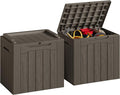 JUMMICO 31 Gallon Resin Deck Box Waterproof Indoor Outdoor Storage Boxes for Patio Furniture Cushions and Garden Tools (Brown, 31gallon-2 Packs)