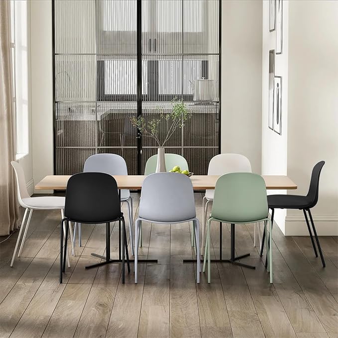 2xhome Modern Stackable Armless Dining Chair | Plastic Shell Seat with Metal Legs | Indoor or Outdoor Use | Home Kitchen Patio (4, Green, Padded Seat)