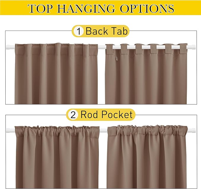 NICETOWN 2 Panels Waterproof Outdoor Curtains Fixed Pocket & Back Tab on Top & Bottom, Thermal Insulated Keep Rain & Sun Out Blackout Windproof Outdoor Drapes with Rope, W52 x L108, Tan-Khaki