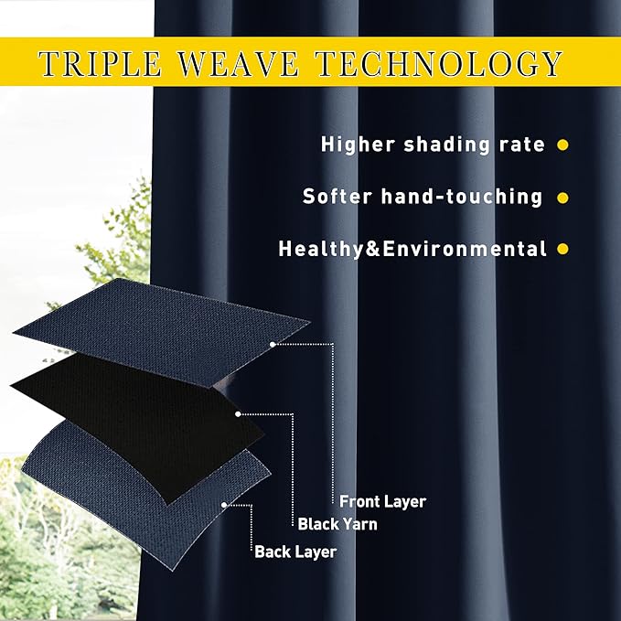 NICETOWN 2 Panels Outdoor Curtains for Patio, Waterproof & Windproof Grommet & Back Tab on Top & Bottom Thermal Insulated Sun Blocking Privacy Drapes with Rope for Pergola, Navy Blue, W100 x L84