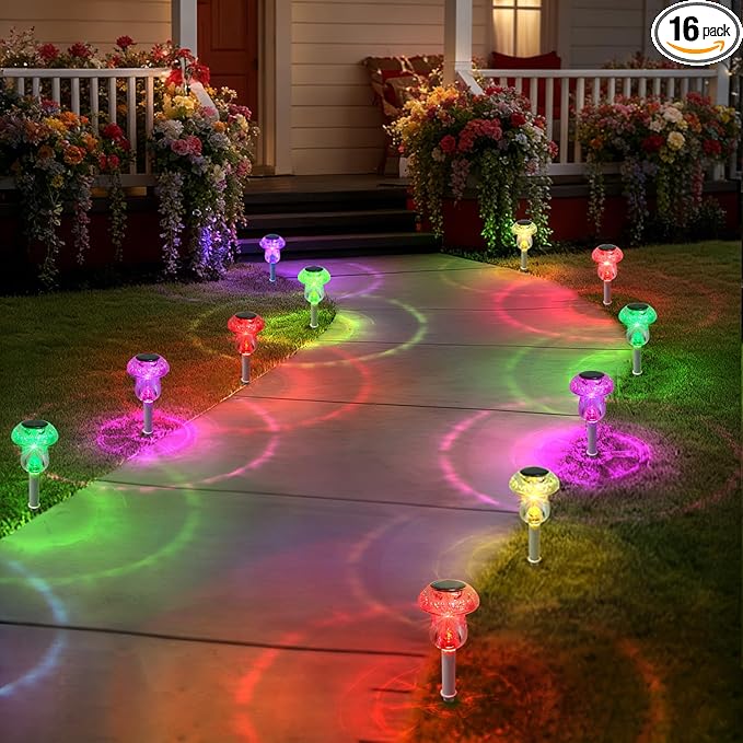 Solar Lights Outdoor, 16 Pack Mushroom Lights Outside Waterproof, Solar Powered LED Lighting for Garden, Yard, Landscape, Path, Pathway, Lawn, Walkway, Driveway, Backyard Decor (Multicolor)