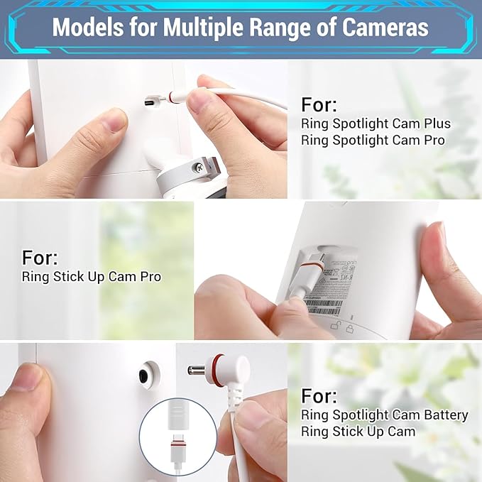 IP65 Solar Panel Outdoor for Ring Cameras (White 2P) Spotlight Cam Plus/Pro(Battery) Stick Up Cam/Pro Wireless Outdoor with 10FT/3M Long Cable Dustproof Waterproof