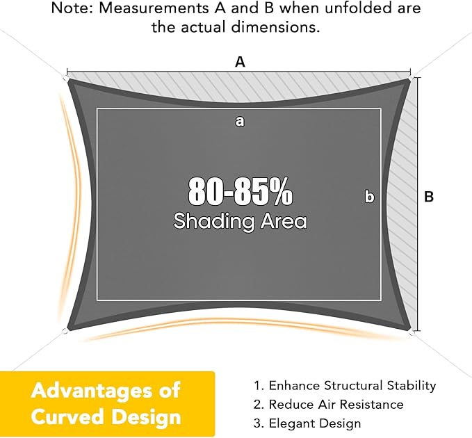 Artpuch Waterproof Sun Shade Sail, 14'x14' Dark Grey Rectangular, UV Resistant Rain Canopy, Curved Edges Shade Cloth for Outdoor Patio, Deck, Yard (Customizable)
