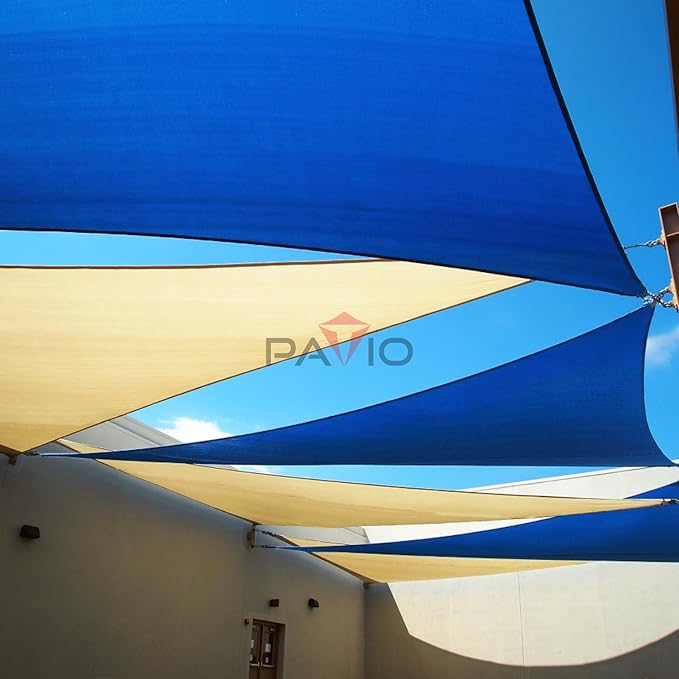 Patio Paradise 13' x 13' x 13' Sun Shade Sail Triangle Canopy Shade Cloth Fabric Sunlight Block Patio Pergola Cover HDPE Deck Awning for Outdoor Backyard Roof Shading, Blue