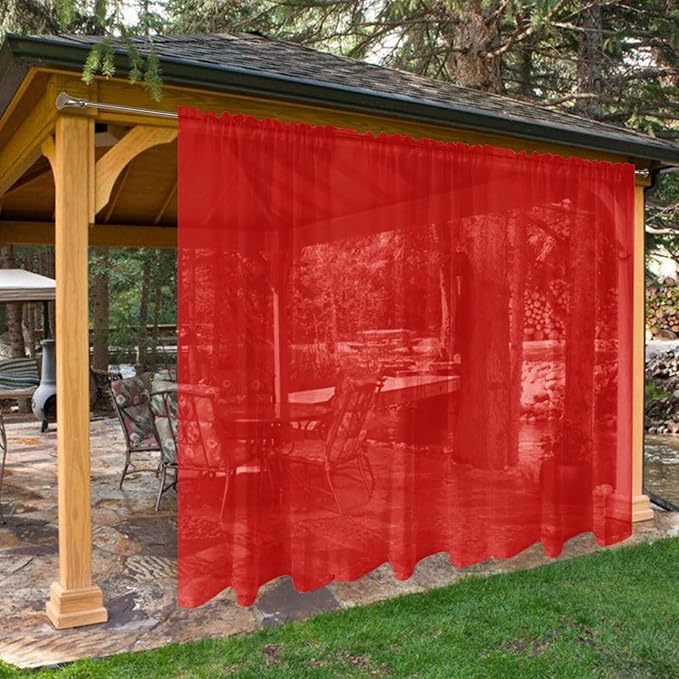 SpaceDresser Waterproof Outdoor Sheer Curtains for Patio - 2 Panels Rod Pocket Indoor Voile Sheer Curtain for Living Room,100W x 84L inch, Red
