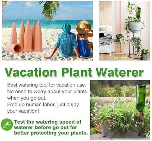 Plant Watering Devices 6 Pack Terracotta Vacation Plant Waterer Wine Bottle Watering Stakes Slow Release Plant Watering Spikes Self Watering Devices for Indoor Outdoor Plants