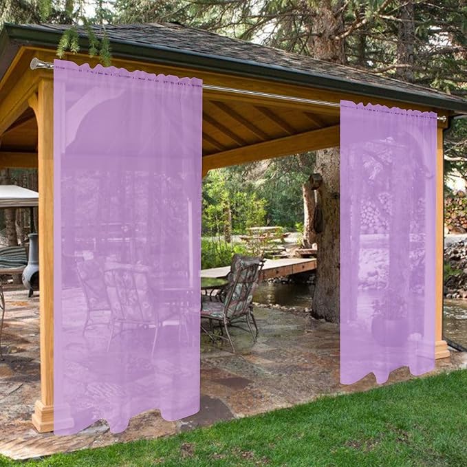 SpaceDresser Waterproof Outdoor Sheer Curtains for Patio - 2 Panels Rod Pocket Indoor Voile Sheer Curtain for Living Room,52W x 120L inch,Lavender
