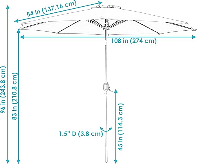Sunnydaze Outdoor Patio Umbrella - Polyester Table Market Umbrella with Push-Button Tilt and Crank - 8 Sturdy Ribs - Green - 9ft