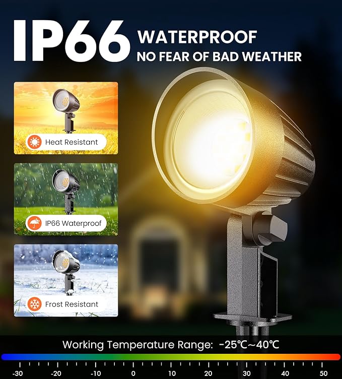 MEIKEE 9W LED Landscape Lights, 120V Landscape Lighting with US 3-Prong Plug, Warm White IP66 Waterproof Outdoor Garden Spotlights for Path Yard Walkway (2 Pack)