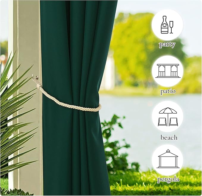 NICETOWN Canvas Outdoor Curtains for Patio Waterproof 108" Long, 2 Panels Top and Bottom Grommet Thermal Insulated Privacy Drapes for Outdoor Gazebo, Dark Green, 55" Wide Per Panel