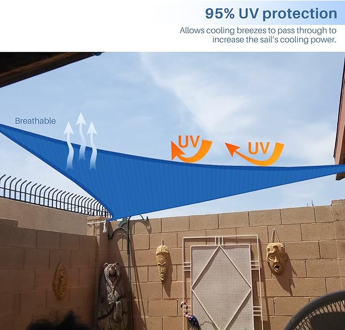 E&K Sunrise 19' x 19' x 19' Sun Shade Sail Triangle Canopy Shade Cover UV Block for Patio Backyard Garden Outdoor (Blue)